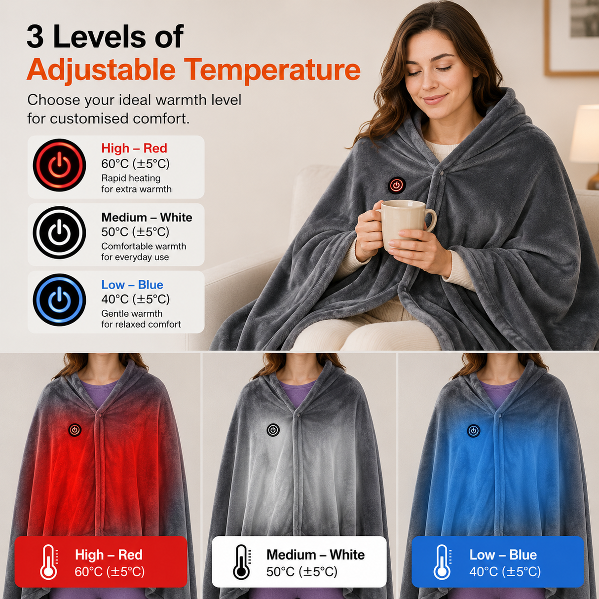 Rechargeable Heated Blanket Shawl