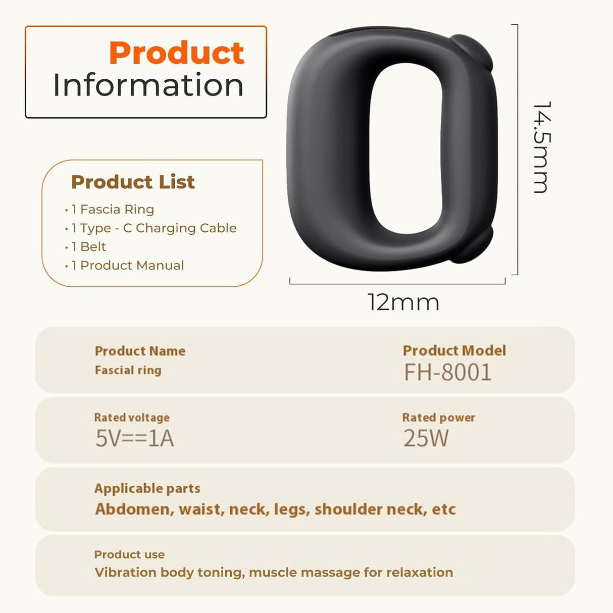 Portable Heated Fascia Ring Massager with 5-Speed Vibration