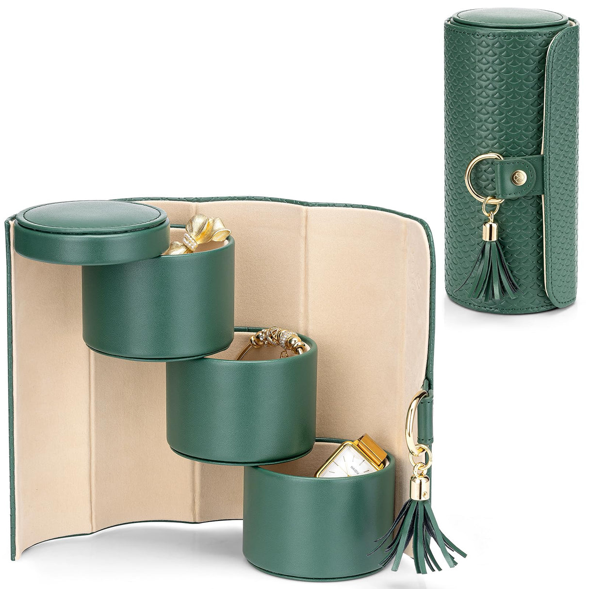 Travel Jewellery Case - 3-Layer Cylinder Jewellery Organiser
