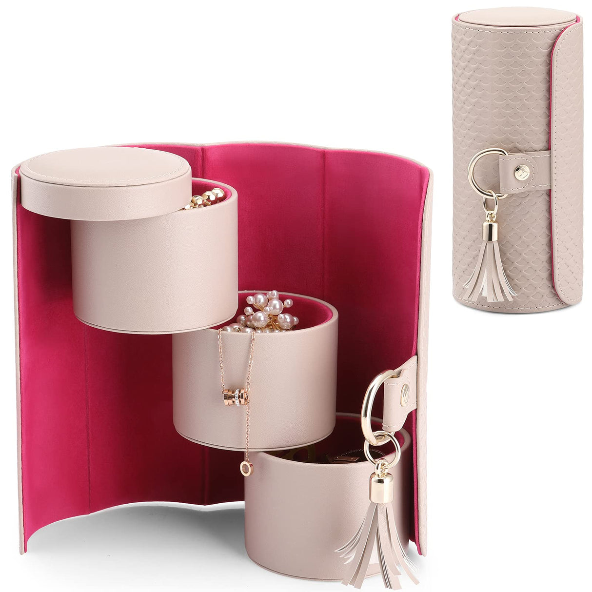 Travel Jewellery Case - 3-Layer Cylinder Jewellery Organiser