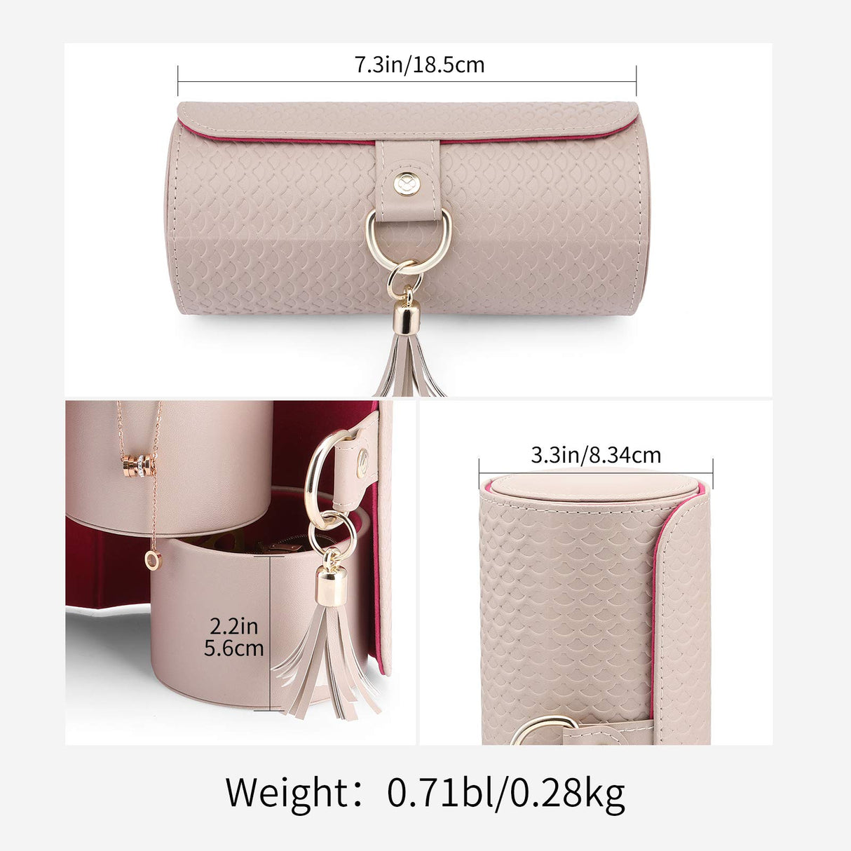 Travel Jewellery Case - 3-Layer Cylinder Jewellery Organiser