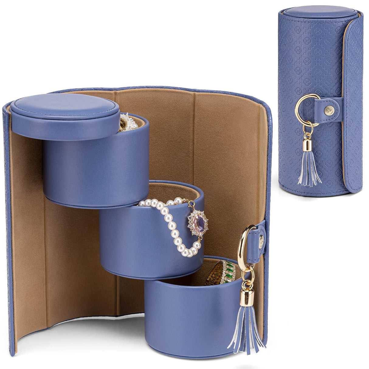 Travel Jewellery Case - 3-Layer Cylinder Jewellery Organiser