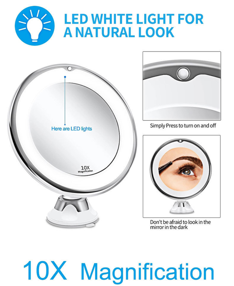 10X Magnifying Suction Cup LED Makeup Mirror