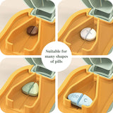 Pill Cutter Splitter for Small and Tiny Pills - Pill Cutter 1/4 - Accurately Cuts Multiple Pills - Easy Open Snap Button. Detachable Nonslip V-Shaped Pad. Wrap-Around Blade Guard. Back Storage (Cyan)