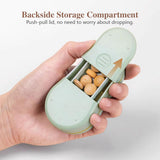 Pill Cutter Splitter for Small and Tiny Pills - Pill Cutter 1/4 - Accurately Cuts Multiple Pills - Easy Open Snap Button. Detachable Nonslip V-Shaped Pad. Wrap-Around Blade Guard. Back Storage (Cyan)