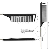 Hair Comb, Rat Tail Comb for Braiding Hair, Fine Tooth Hair Comb with Stainless Steel Pintail for Sectioning, Parting and Styling - Black