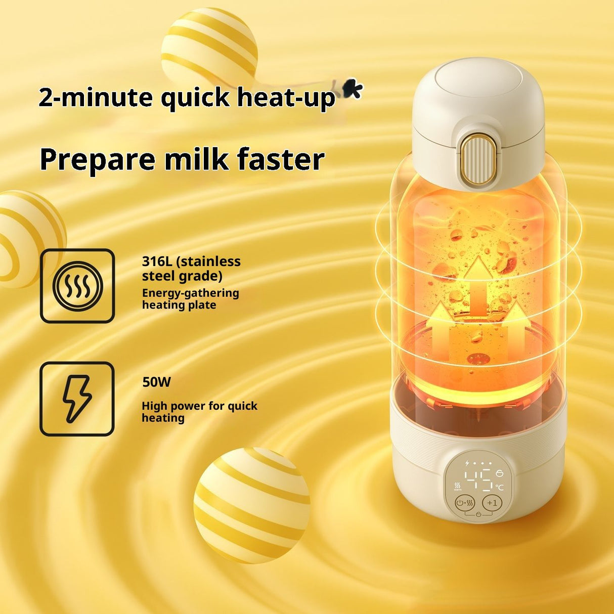 Portable Bottle Warmer for Travel, Fast Heating in for Breast Milk and Formula, with LED Display, Large Capacity, Baby Bottle Warmer with Temperature Control