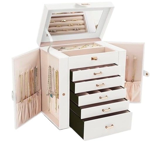 6-Tier Jewellery Box with Mirror & Lockable Lid