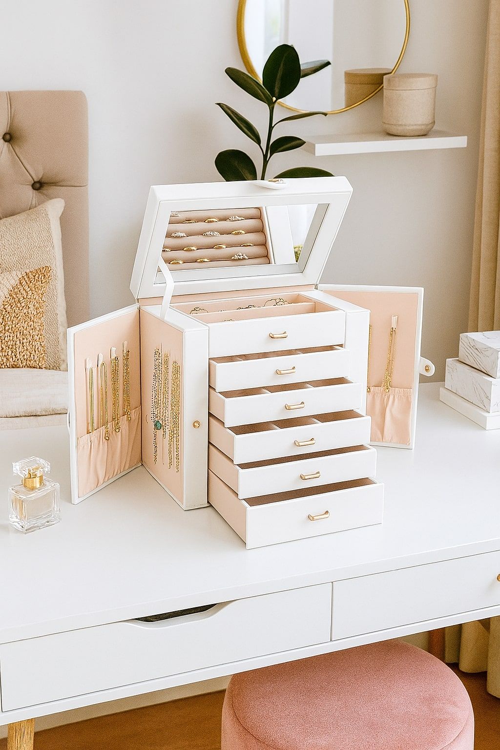 6-Tier Jewellery Box with Mirror & Lockable Lid