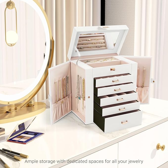6-Tier Jewellery Box with Mirror & Lockable Lid