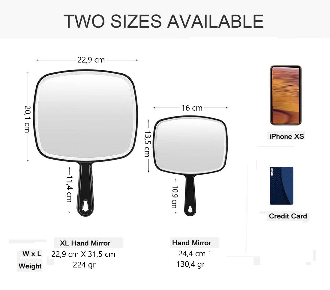 Extra Large Black Handheld Mirror with Handle