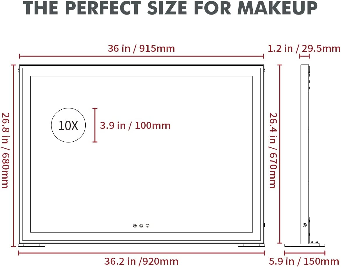 Large Hollywood Makeup Mirror 3 Modes Lighted and Smart Touch Control 92X68CM