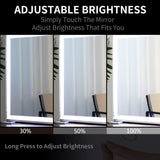 Large Hollywood Makeup Mirror 3 Modes Lighted and Smart Touch Control 92X68CM