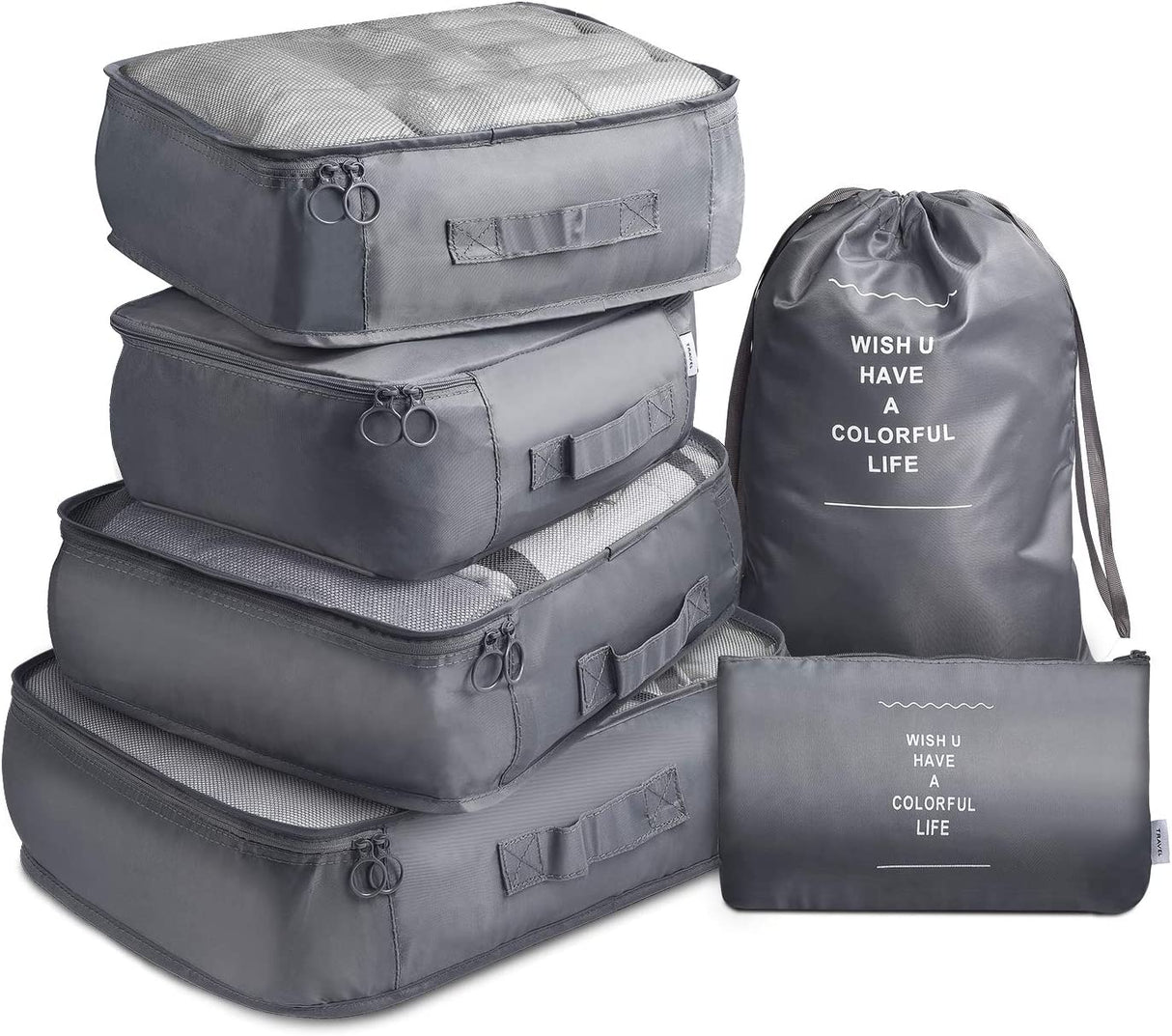 Waterproof Compression Packing Cubes Large Travel Luggage Organiser Storage 6 PCS