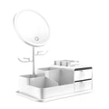 LED Vanity Makeup Mirror with Storage, Rotating Makeup Mirror, USB Rechargeable Desktop Organiser - Silk Rolla