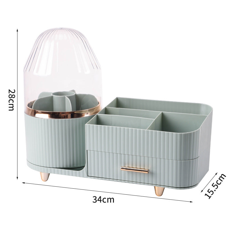 Rotating Makeup Organiser Box - Multi-Compartment Cosmetic Storage with Dust-proof Cover