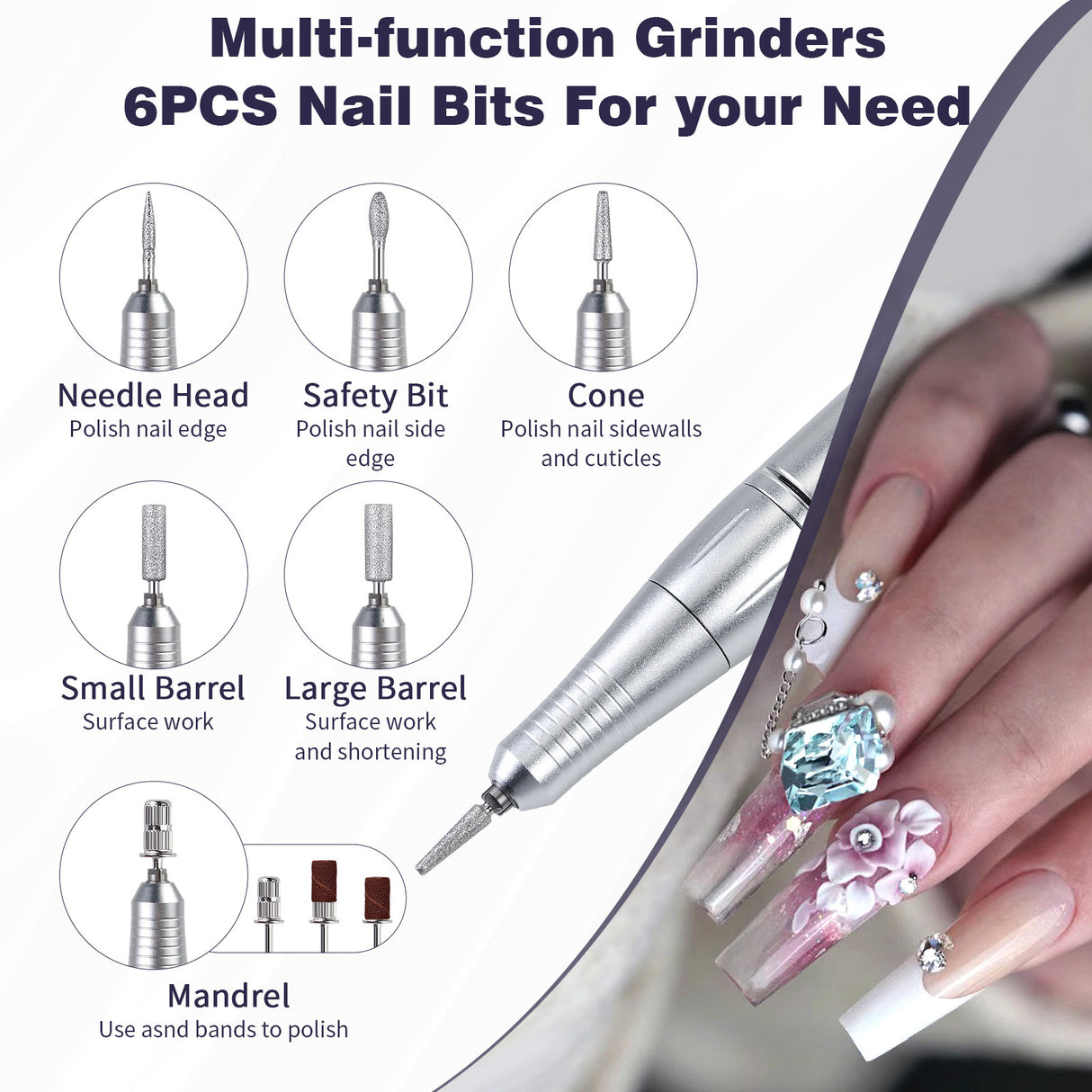 Professional Rechargeable Nail Drill, 45000RPM  Portable Electric Nail File for Manicure & Pedicure