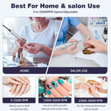 Professional Electric Nail Drill, 45000RPM Rechargeable Nail Grinder Polisher