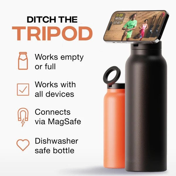 Stainless Steel Insulated Water Bottle with Integrated Magnetic Phone Stand