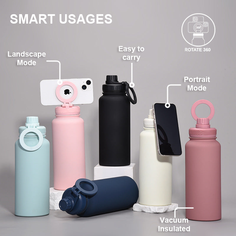 Stainless Steel Magnetic Phone Holder Water Bottle