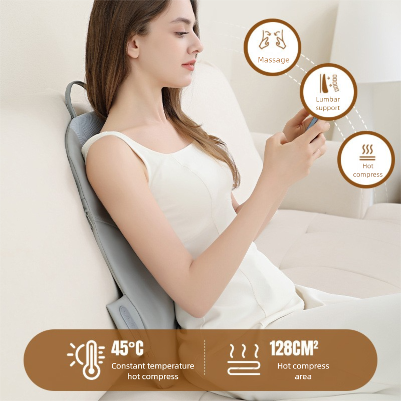 Slim Wireless Shiatsu Back Massager Cushion - Rechargeable Heated Massage Pad for Full Back Relief