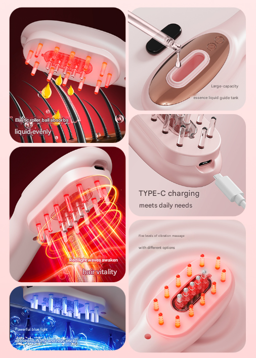 SILK ROLLA Rechargeable Electric Scalp Massager Brush with Red & Blue Light Therapy