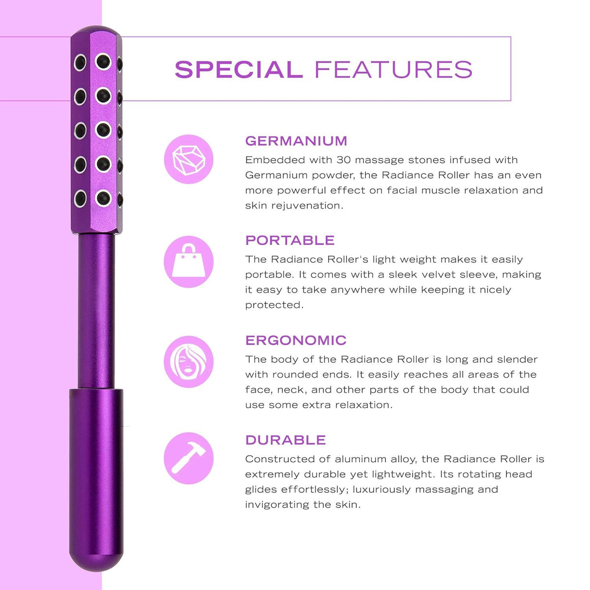 Germanium Stone Facial Roller - Uplifting & Sculpting Beauty Massager for Face and Body