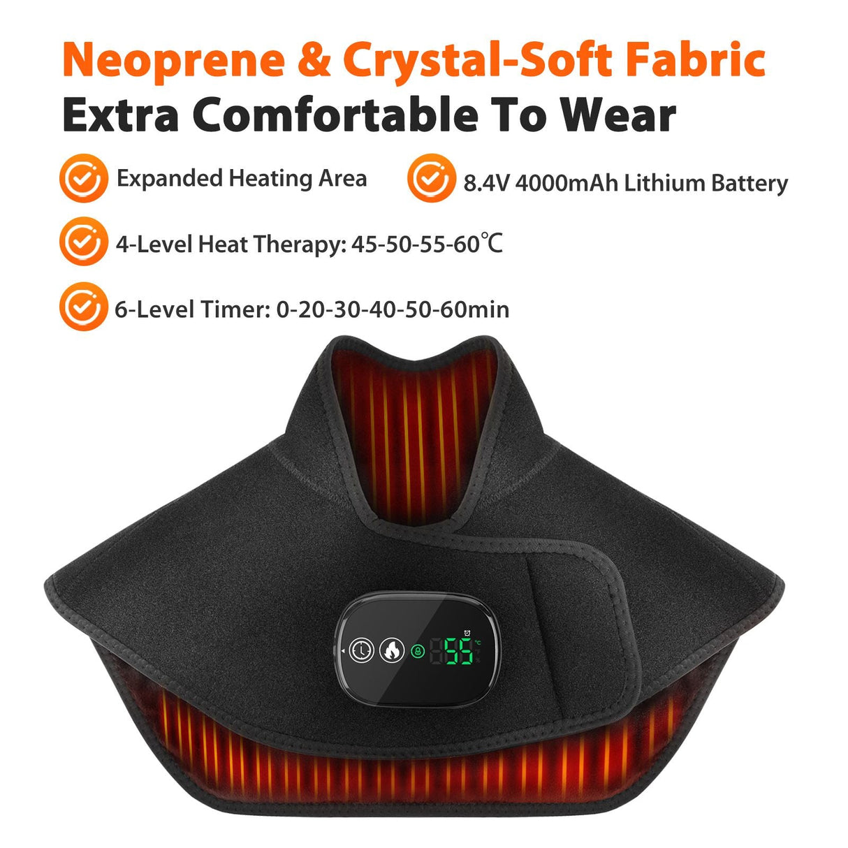 Rechargeable Heated Neck & Shoulder Wrap – 4 Heat Levels, Timer