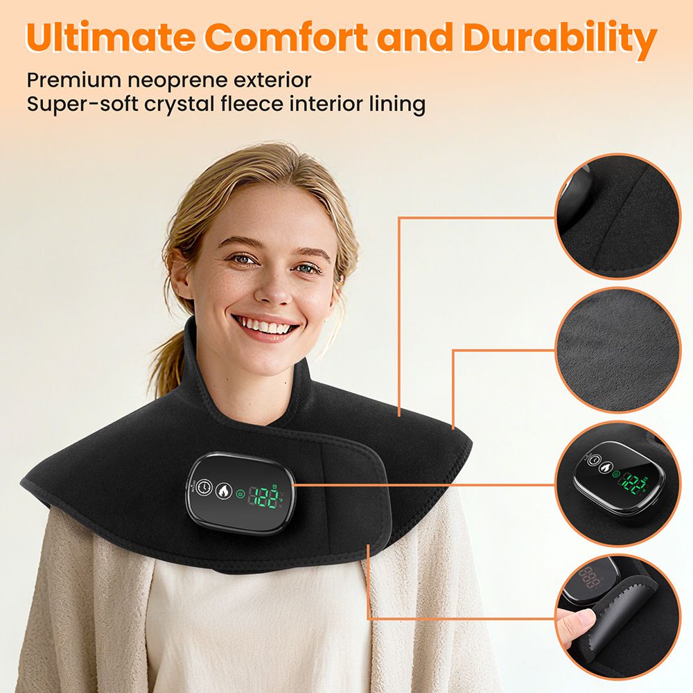 Rechargeable Heated Neck & Shoulder Wrap – 4 Heat Levels, Timer